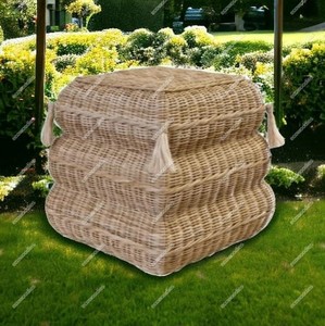 Muebles otomanos únicos para el hogar, taburete de ratán tejido a mano con borlas, taburete de mimbre para exteriores, consola con incrustaciones de hueso - Product Image 2