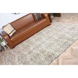Turkish Large Rug 5.1x8.5 ft (154x259 cm), Vintage <b>Brown</b> Check <b>Wool</b> Rug - Product Image 5
