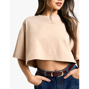 Nouveau à la mode recadrée plaine vierge femmes T-Shirt Streetwear été Style 100% coton T-shirts décontractés - Product Image 1