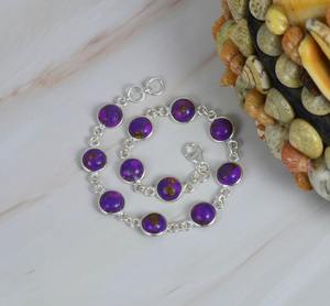 Púrpura turquesa piedra preciosa regalo sólido 925 plata esterlina hecha a mano plata fina tenis pulsera joyería plata esterlina joyería - Product Image 4