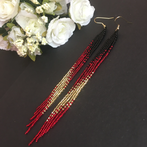 Pendientes de cuentas, pendientes muy largos de oro rojo negro, pendientes extra largos, pendientes de flecos, pendientes boho, pendientes de cuentas de semillas - Product Image 4