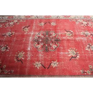 Alfombra Turca Grande de 5.3x9.5 pies, Alfombra de Lana Vintage con Diseño de Plantas y Árboles Rojos - Product Image 4