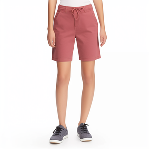 Short à motif lavé léger pour femme Ceinture élastique Bouton Poches à coutures latérales avec design floral Short chaud - Product Image 3