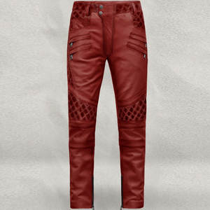 Pantalones de moda de cuero genuino de alta calidad personalizados con cierre de cintura elástica tela de lona de longitud regular Etiqueta Privada - Product Image 1