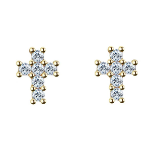 Woman <b>Man</b> Fashion Cross 14K <b>Gold</b> Natural Diamond Cross Stud <b>Earrings</b> Fine <b>Earrings</b> - Product Image 6