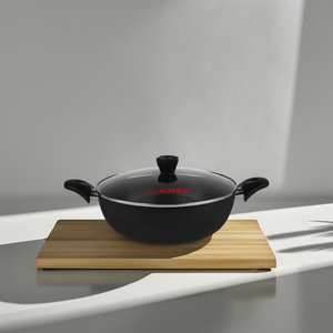 Wok moderne en aluminium antiadhésif de 30 cm de qualité supérieure avec nouveau couvercle en verre et poignée en bakélite pour la cuisson au gaz - Product Image 4