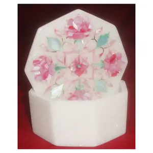 Caja de almacenamiento de joyería hecha a mano, Material de perla madre con mármol blanco y forma octogonal, Cajas de Regalo de Ramadán
