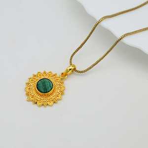 Trendy Unique Brass Necklace Boho Malachite Pendant For Women 18k Gold Plated Tribal Sun Floral Jewelry For Wholesale/OEM/ODM - Product Image 3