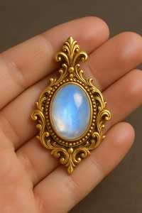 Rainbow Moonstone Charm Pendant 925 <b>Sterling</b> <b>Silver</b> 14k Gold Plated Dainty Classic Women's Necklace Top Grade Quality IGI - Product Image 5