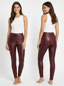 Street Wear Office Wear Faux Leather <b>Trousers</b> Slim Fit Smooth Grain Concealed Front Elegant Straight Leg Fashion Leather Pants - Product Image 2