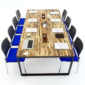Acacia Wood Conference <b>Table</b> 120x240cm with Industrial Iron Legs <b>Office</b> Furniture for Hotel - Product Image 2