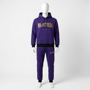 <b>Men</b> Purple Hoodie Tracksuit Set <b>Pullover</b> Sweatshirt Jogger Pant Premium Sportswear Gym Training Running Fitness Daily Activewear - Product Image 1