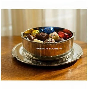 Último nuevo diseño de borde Cuenco de chocolate de metal Plateado Cuenco dulce de mesa recién llegado Cuenco de chocolate de lujo con plato - Product Image 2