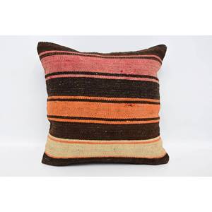Brown Wool Kilim <b>Patchwork</b> Pillow 16x16 Inch Decorative Accent Pillow Vintage Floral Print Woven <b>Bedding</b> Floor Portable - Product Image 1