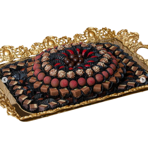 Plateau à chocolat en métal doré créatif Plateau de service à chocolat rectangulaire au design fantastique avec poignée pour événements et célébrations - Product Image 5