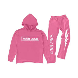 Chándal de lana lavado ácido de algodón 100% para hombre, pantalones de chándal acampanados con estampado en relieve, Sudadera con capucha, bordado personalizado, térmico de invierno - Product Image 2