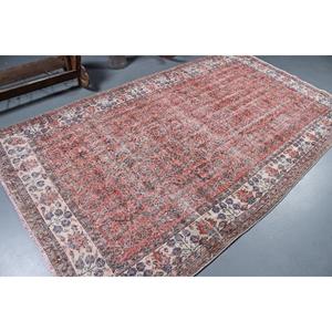 Tapis turc vintage, grand tapis de 5,2 x 9,2 pieds, tapis à motifs floraux rouges - Product Image 2