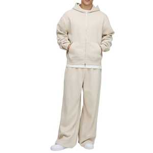 Ensemble de sweat-shirt à capuche à fermeture éclair en deux pièces en coton 100% poids lourd 430 g/m² pour hommes, sweat-shirts et pantalons de survêtement de haute qualité personnalisés pour l'hiver - Product Image 5