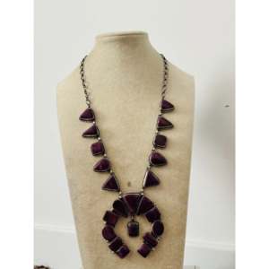 Navajo Handmade Fashion Jewelry <b>Set</b> Purple Spiny Oyster & Sterling Silver Cluster Necklace - Product Image 2