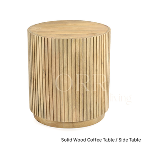 Mesita de Noche Moderna de Madera Maciza Acanalada - Mesa Auxiliar Redonda de Madera de Mango con Diseño de Pedestal Acanalado y Acabado de Madera Natural - Product Image 1