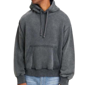 Sudadera con capucha de invierno informal para hombre 100% algodón lavado ácido OEM/ODM Pull-over con estampado digital teñido liso patrón sólido cuello con capucha - Product Image 2