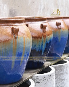 Pot en céramique émaillée bleu jaune ombre GL039H50YBO: idéal pour la plantation, la décoration de jardin et les mini paysages - Product Image 1