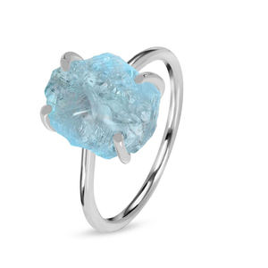 แหวนพลอยอความารีนหยาบสีเงินสเตอร์ลิง925 - Product Image 3