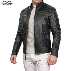 Customizable Men's Genuine Lambskin Leather Biker <b>Jacket</b> Vintage Motorcycle Outerwear with Stand Collar - Product Image 6