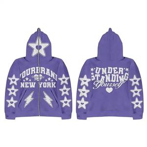 ชุดสเวตเตอร์และฮู้ดของผู้ชายชุดวอร์ม Y2K มีฮู้ดแบบมีซิปหน้าสำหรับผู้ชายทรงหลวมโอเวอร์ไซส์ออกแบบได้ตามต้องการ - Product Image 2