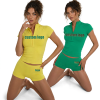 Ensemble de sport personnalisé pour femme : Survêtement de fitness de haute qualité avec col montant et demi-zip, et short uni
