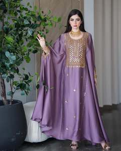Abaya de Satén de Seda Modesta al por Mayor de Dubái, Manga Larga, Largo hasta el Suelo, Caftán Bordado, Vestido Islámico para Mujer, Ecológico - Product Image 3