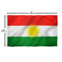 Drapeau national kurde de grande taille, imprimé numériquement, en tissu 100 % polyester rouge, blanc et vert de haute qualité, avec manches, certifié TUV, pour l'extérieur