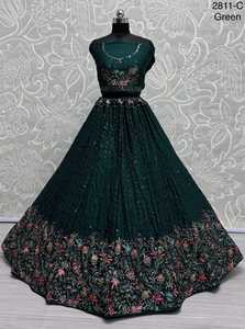 Haute qualité Chinnon Lehenga Choli Dupatta tendance à la mode multi-fil Zari broderie séquence tenue de travail pour adultes - Product Image 3