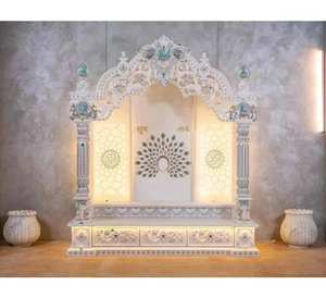 Pooja Mandir วิหารหินอ่อนสีขาวตกแต่งบ้านจิตวิญญาณการออกแบบที่หรูหราสไตล์โมเดิร์นทำด้วยมือขนาดกำหนดเองได้ - Product Image 1