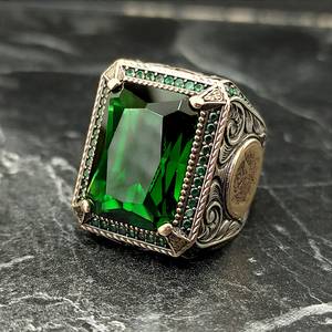 Handmade 925K Sterling <b>Silver</b> Men's <b>Ring</b> with Topaz Green <b>Emerald</b> Gemstone Green Garnet Stone <b>Silver</b> Green Jewelry G - Product Image 3