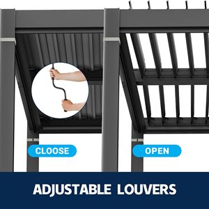 Pergola en aluminium E-shine 3*3*H2.5m <span class=keywords><strong>avec</strong></span> toit <span class=keywords><strong>rétractable</strong></span>, <span class=keywords><strong>auvent</strong></span> manuel, cadre décoratif, rideau et <span class=keywords><strong>moustiquaire</strong></span> - Product Image 5