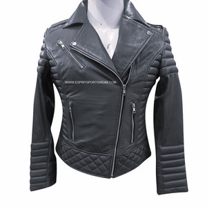 Chaqueta de cuero de Invierno para mujer de motorista Esprit en cuello de solapa de piel de oveja real forro de viscosa transpirable cierre de cremallera diseño OEM - Product Image 5
