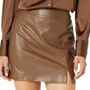 Venta al por mayor de alta calidad por encargo falda de cuero faldas plisadas de cuero Falda plisada de Pu para mujer precio razonable servicio OEM - Product Image 3