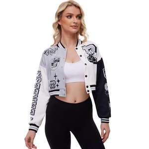High Quality Cotton Fleece Baseball Jacket Chenille Embroidery Long Sleeves <b>Button</b> Down Cropped Letterman Jacket - Product Image 1