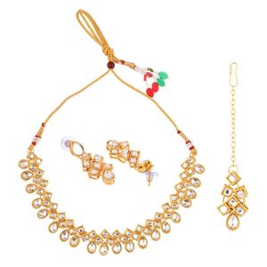 Indian Ethnic Jewelry Crystal Kundan Choker Wedding Necklace Set With Dangle <b>Earrings</b> & Mangtikka Jewellery for Women - Product Image 5