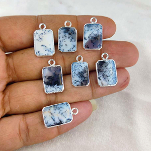 Dendrite Opal Smooth Slice Pendant Gold Plated Brass Gemstone con borde plateado para la fabricación y ajuste de joyas para niños - Product Image 3