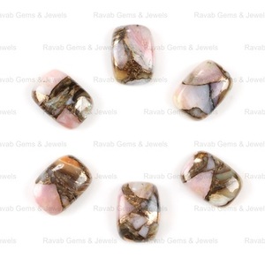 Vente chaude 10x14mm octogone coussin forme Flatback Cabochon naturel lisse rose opale cuivre pierres précieuses fabrication de bijoux pierre en vrac - Product Image 3