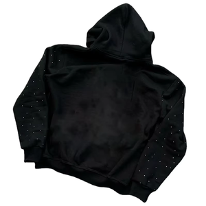Sudadera con capucha de algodón 100% para hombre con cremallera de diamantes de imitación y diseño bordado sudadera con patrón sólido antiarrugas - Product Image 2