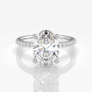 Oval Cut Moissanite Pave 14K Solid Gold Rhodium Plated Women's Engagement <b>Ring</b> Elegant and Luxurious - Product Image 5