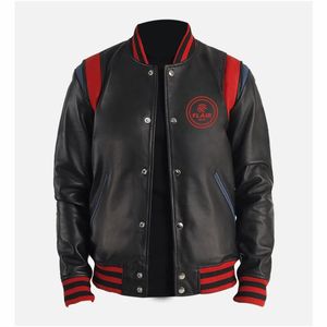 Blouson Varsity en cuir noir pour homme - Product Image 1