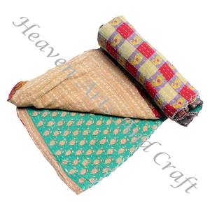 Authentic Indian Vintage Kantha <b>Quilt</b> Reversible 100% Cotton Ethnic Throw Sari Handmade Kantha Blanket Indian Reversible - Product Image 5