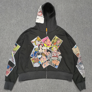 Sudadera con Capucha Extra Grande Personalizada para Hombre, Estilo Camuflaje Lavado, 100% Algodón de Alta Calidad, con Pedrería y Cremallera - Product Image 1