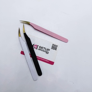 Pince à épiler isolante en acier inoxydable Getup Brosons Impex pour extensions de cils, revêtement en poudre de différentes couleurs, pointe dorée, logo personnalisé - Product Image 6
