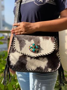 Bolso de mano de cuero de vaca auténtico, bandolera de cuero estilo bohemio - Product Image 5