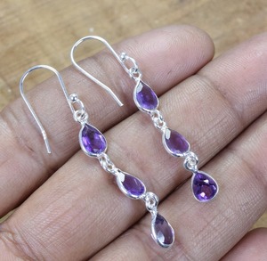 Boucles d'oreilles design tendance pour femmes filles améthyste pierres précieuses 925 boucles d'oreilles en argent sterling massif bijoux en argent - Product Image 5